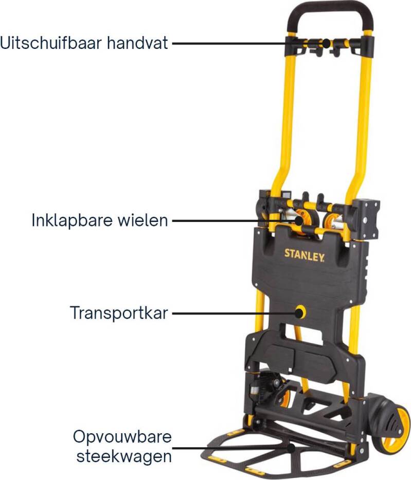 Stanley 2-in-1 Steekwagen en Transportkar - SXWTD-FT585 - Laadcapaciteit tot 137 KG - Opvouwbare Plateauwagen - Multifunctioneel - Zwart/Geel - Afbeelding 5