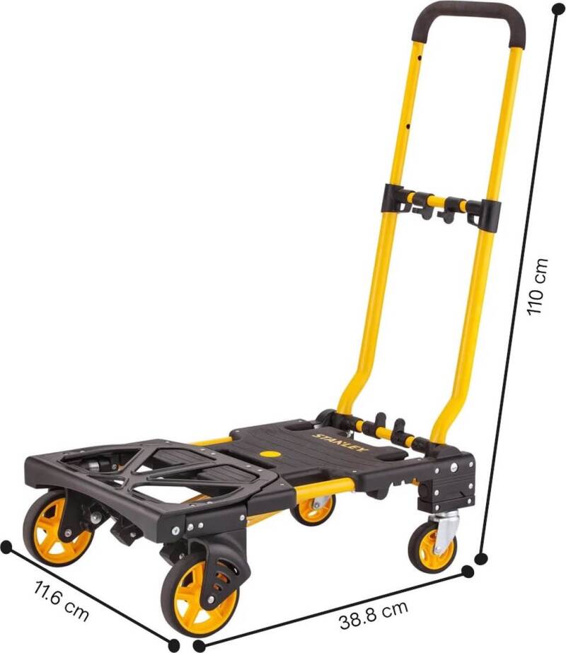 Stanley 2-in-1 Steekwagen en Transportkar - SXWTD-FT585 - Laadcapaciteit tot 137 KG - Opvouwbare Plateauwagen - Multifunctioneel - Zwart/Geel - Afbeelding 4