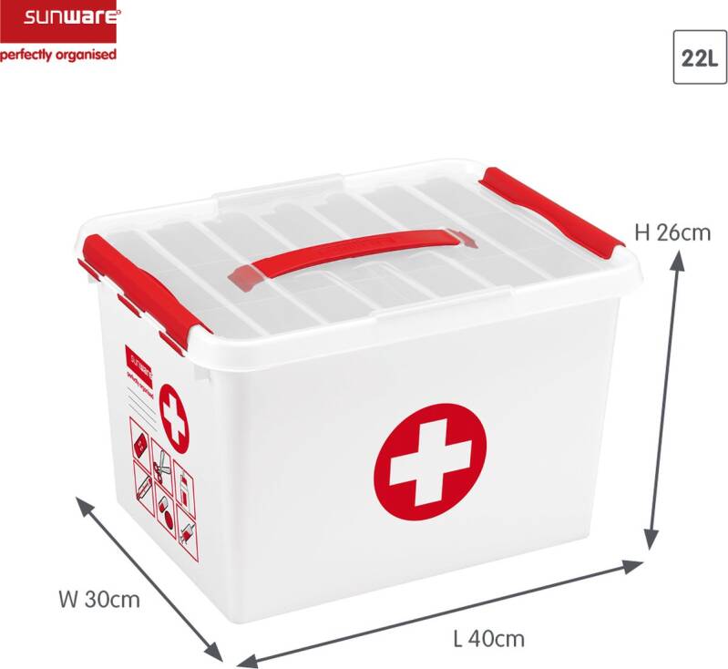 Sunware Q-line EHBO opbergbox 22L met inzet - 40x30x26 cm - Zonder inhoud - Afbeelding 2