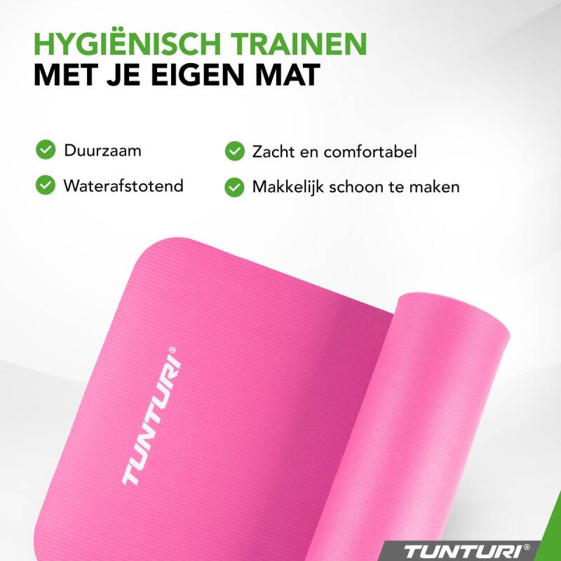 Tunturi NBR Yogamat Anti Slip - Fitnessmat Extra dik & zacht - Sportmat - 180x60x1.5cm - Incl Trainingsapp - Roze - Afbeelding 3