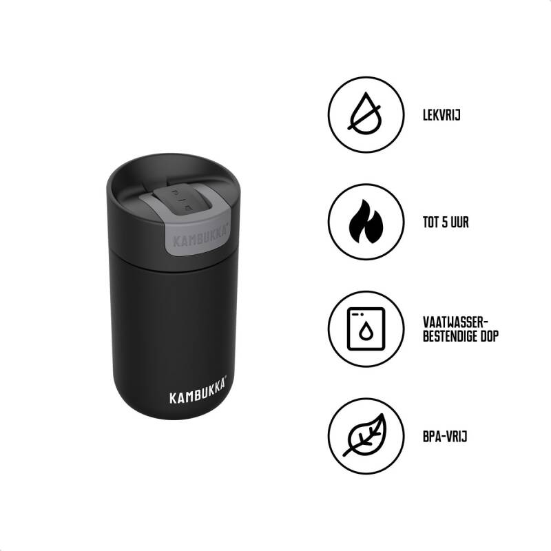 Kambukka Olympus Thermosbeker 300 ml - Koffiebeker To Go - makkelijk reinigen - lekvrije Koffiebeker - RVS - Zwart - Afbeelding 2
