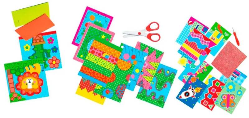 SES Creative - Ik leer knippen, mozaïeken en prikken - 3-in-1 - knip set met veilige schaar, prik set en mozaïek set - knutselpakket - speelgoed 3 jaar - Afbeelding 2