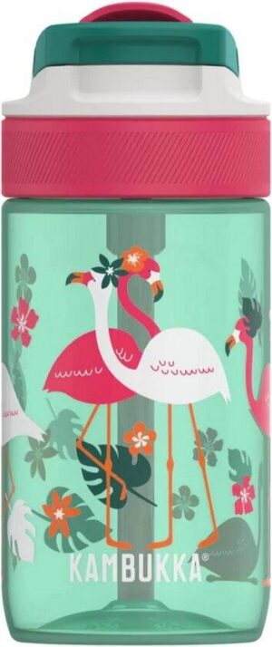Kambukka Lagoon waterfles 400ml -Blue Flamingo met geïntegreerd rietje - drinkfles voor kinderen