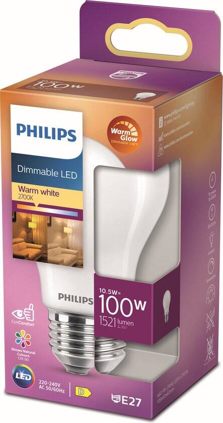 Philips LED Lamp Mat - 100 W - E27 - Dimbaar warmwit licht - Afbeelding 3