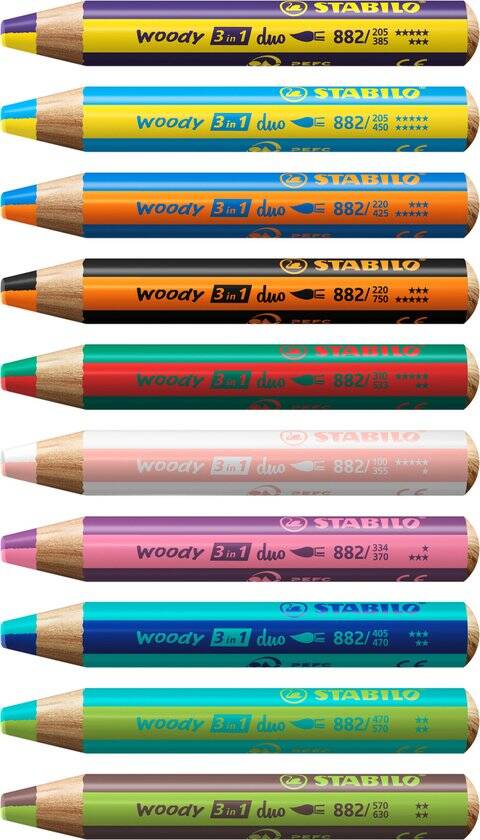 STABILO Woody 3 in 1 Duo - Multi Talent Kleurpotlood - Etui Met 10 Kleuren + Puntenslijper - Afbeelding 2