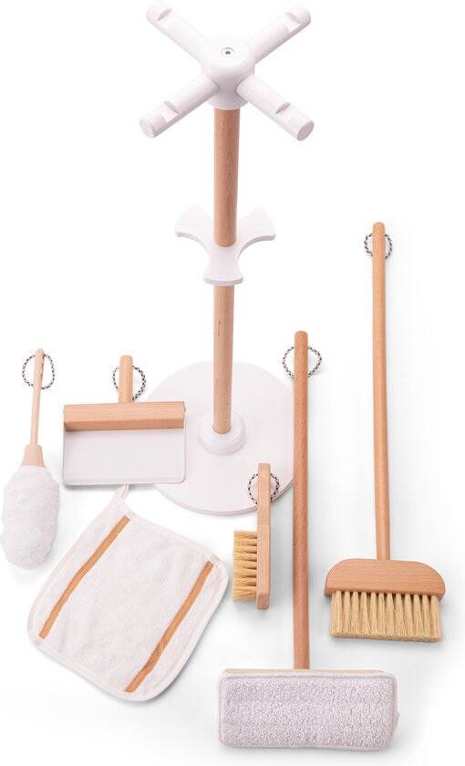 Woet® Houten Speelgoed Schoonmaakset met Standaard - 6-delig met Bezem, Dweil, Stoffer & Blik - FSC - Rollenspel Schoonmaken - Vanaf 3 Jaar - Afbeelding 3