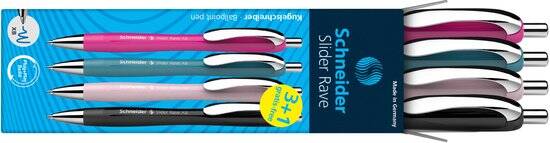 Schneider balpen - Slider Rave Trend - penpunt XB - assorti doos 3 + 1 gratis - S-132564 - Afbeelding 3