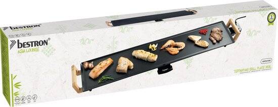 Bestron Bakplaat - ABP605BB - 2000W - Gourmet, Grillplaat XXL 100x22cm - 10-12 personen - Bamboe - Afbeelding 5
