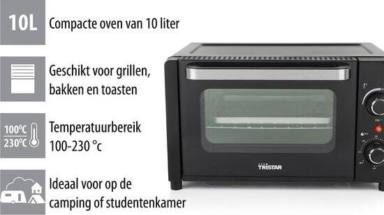 Tristar OV-3615 - Oven 800W - 10 Liter - Camping Vrijstaande Oven - 100 ⁰C - 230 ⁰C - Afbeelding 4