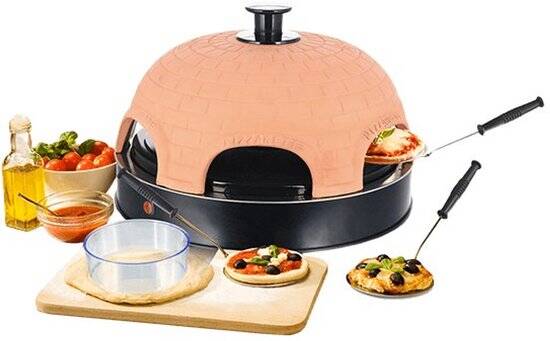 Emerio Pizzarette Origineel - 6 Persoons Pizza Oven - Handgemaakte Terracotta Koepel - 6 Geïsoleerde Bakspatels - RVS Bakplaat - Gourmetstel met Cool touch koepel - PO-115984 1200W - Afbeelding 2