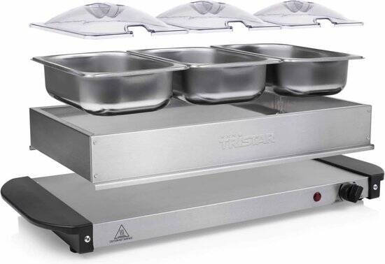 Tristar BP-6283 - Buffetwarmer 200W - Chafing dish - 3 x 1,4 Liter - Incl deksel - RVS - Afbeelding 4