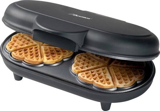Bestron Wafelijzer - ADWM1000BL - 1000W - 10 hartvormige wafels - Anti aanbaklaag - Zwart - Afbeelding 2