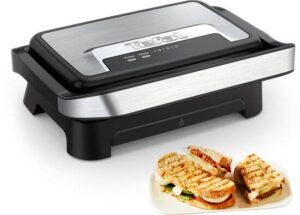 Tefal Inicio Compact GC270D - Paninimaker & Contactgrill - 1000W - Anti-aanbaklaag - Zilver - Verticaal opbergbaar