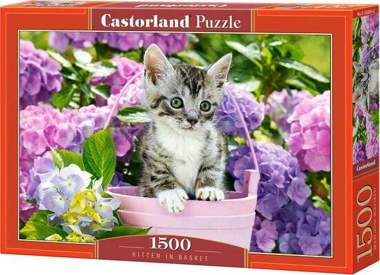 Castorland Kitten in Basket – Puzzel – 1.500 stukjes – Satijnen afwerking – Perfecte pasvorm – Europese kwaliteit - Afbeelding 2
