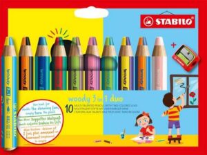 STABILO Woody 3 in 1 Duo - Multi Talent Kleurpotlood - Etui Met 10 Kleuren + Puntenslijper
