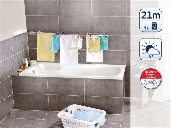 Leifheit wanddroogrek Rollfix 210 longline - 21 m drooglengte - ophangbaar - wit - Afbeelding 3