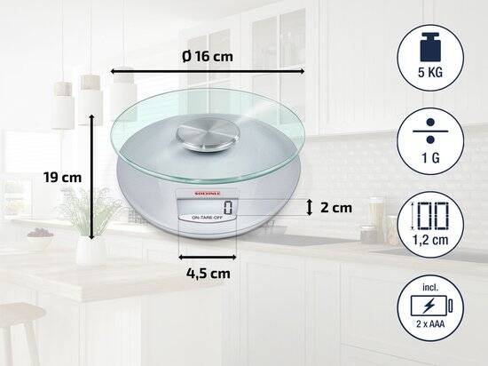 Soehnle keukenweegschaal Roma - digitaal - 1 gram nauwkeurig - tot 5 kg - zilver - Afbeelding 4
