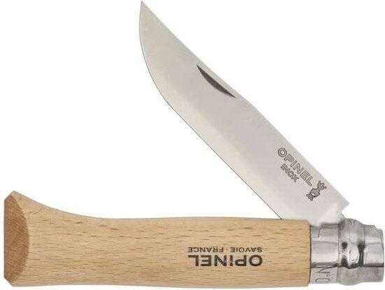 Opinel Tradition Inox N°08 Zakmes - 8,5cm - Inclusief Bruin Alpine Etui - RVS en Beukenhout - Geschenkdoos - Afbeelding 3