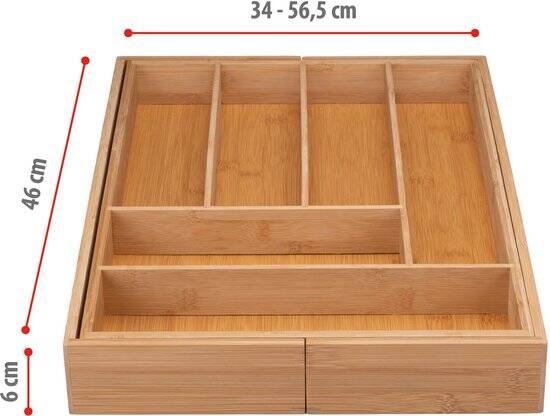 alpina Uitschuifbare Bestekbak - Besteklade met 6 tot 8 Vakken - Bamboe - Past tussen 34 en 56,5 cm Ladebreedte - 34-56.5 cm x 46 x 6 cm - Afbeelding 3