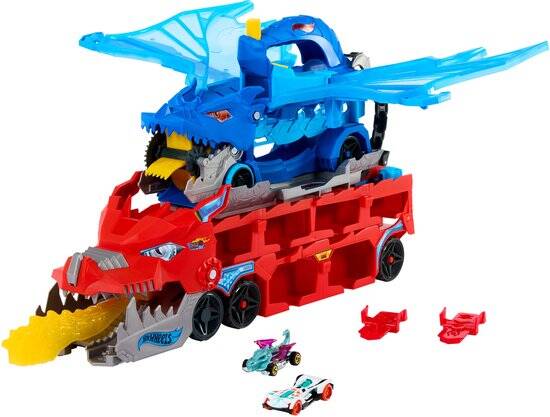 Hot Wheels City - Ultieme Dubbele Draak Transportvoertuig en 2 speelgoedauto's - Afbeelding 7