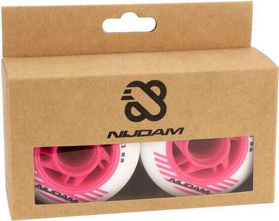 Nijdam Inline Skate Wielen Set - 72x24 mm - 4st - Wit/Roze - Afbeelding 2