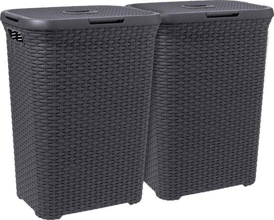 Curver Style Wasmand met Deksel - 60L - 2 stuks - Antraciet