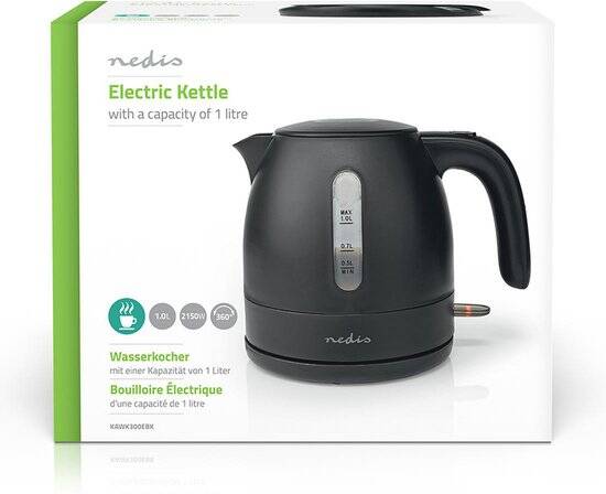 Nedis Waterkoker - 1.0 l - Kunststof - Zwart - 360 graden draaibaar - Verborgen verwarmingselement - Strix-controller - Droogkookbeveiliging - Afbeelding 2