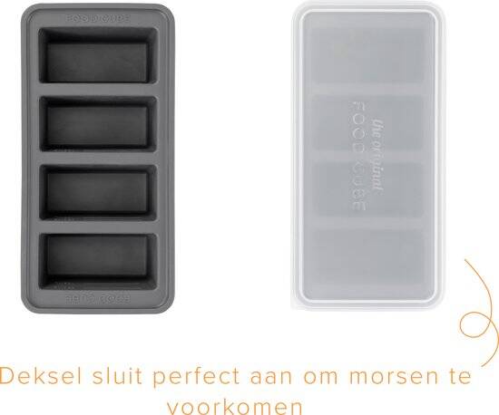 Foodcube – Babyvoedingbewaarbakje – Meal prep bakje – Diepvriesbakje – Vershoudbakje – 100% siliconen vriezer tray met deksel – BPA vrij – Geschikt voor Vriezer, Magnetron, Oven & Vaatwasser – 4x250ML - Grijs - Afbeelding 2