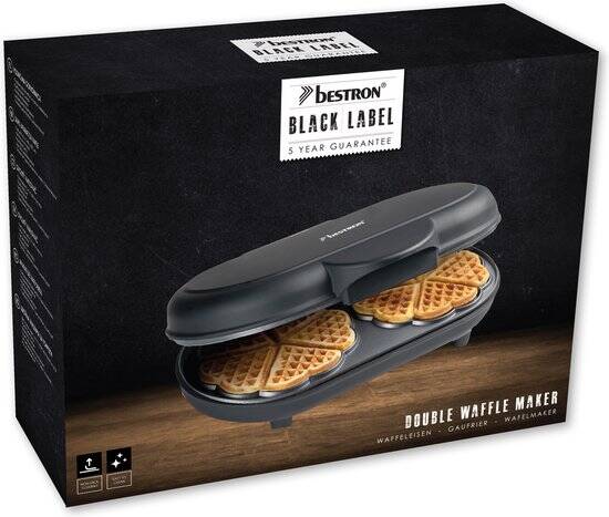 Bestron Wafelijzer - ADWM1000BL - 1000W - 10 hartvormige wafels - Anti aanbaklaag - Zwart - Afbeelding 4