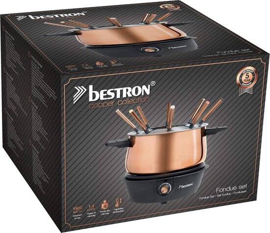 Bestron Fondueset Elektrisch AFD850CO - 1500W - 1,5L voor 8 personen - Incl 8 fonduevorkjes - Koper - Afbeelding 5