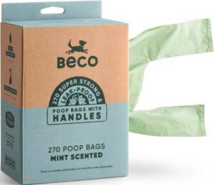 Beco duurzame hondenpoepzakjes gemaakt van gerecycled plastic met mintgeur en handvat - 270 zakjes