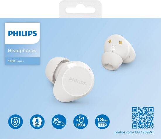 PHILIPS TAT1209WT True Wireless In Ear Bluetooth Headphones - Kleine oordopjes, Geweldige kwaliteit, Natuurlijk geluid met dynamische bass, Duidelijke gesprekken en Kleine oplaadhoes - Wit - Afbeelding 7