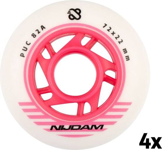 Nijdam Inline Skate Wielen Set - 72x24 mm - 4st - Wit/Roze - Afbeelding 3