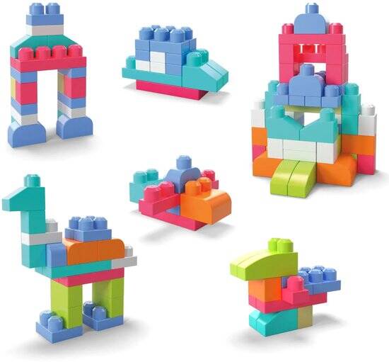 Mega Bloks First Builders Grote Bouwtas - Roze bouwstenen - 60 onderdelen