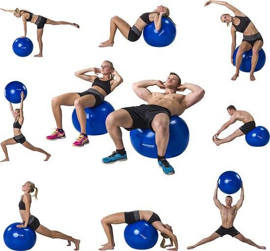 Tunturi Anti Burst Fitness bal met Pomp - Yoga bal 65 cm - Pilates bal - Zwangerschapsbal – 220 kg gebruikersgewicht - Incl Trainingsapp – Zwart - Afbeelding 2