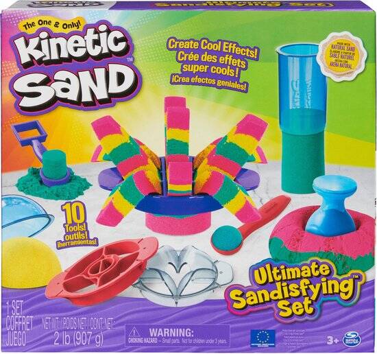 Kinetic Sand - Ultimate Sandisfying-set met 907 g roze geel en blauwgroen origineel Kinetic Sand - met 10 vormen en gereedschappen - Sensorisch speelgoed - Afbeelding 4