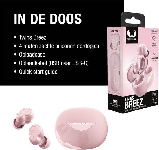 Fresh 'n Rebel Twins Breez – Compacte Draadloze Bluetooth Oordopjes - 30 uur Speeltijd - Pastel Pink - Afbeelding 4