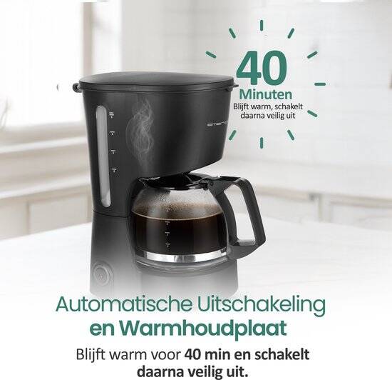 Emerio Compact Koffiezetapparaat met Glazen Kan - 5 Kopjes per Keer - 0,6L Filterkoffie - ook geschikt voor Camping - Uitneembaar Filter - Non-Drip systeem - 600W - CME-116801 Zwart - Afbeelding 2