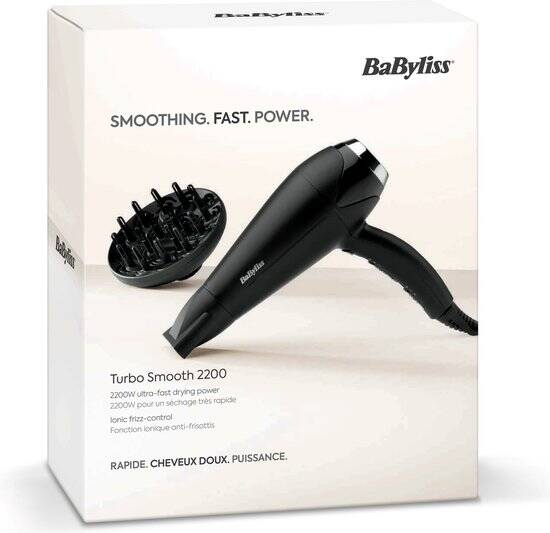 BaByliss Turbo Smooth 2200 Fohn D572DE - Ionische Anti-Pluis - Föhn met diffuser (150mm) - 2200 Watt - Haardroger - Coolshot - Afbeelding 4