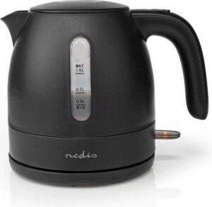 Nedis Waterkoker - 1.0 l - Kunststof - Zwart - 360 graden draaibaar - Verborgen verwarmingselement - Strix-controller - Droogkookbeveiliging