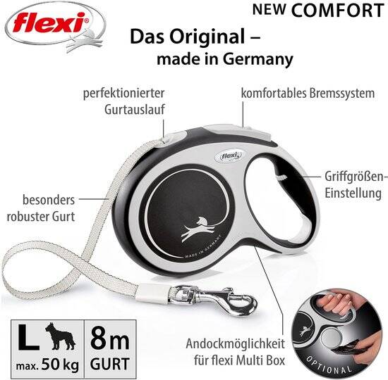 Flexi New Comfort Rollijn - Hondenriem - L - 8 Meter - Grote en Actieve Honden - Zwart Grijs - Afbeelding 3