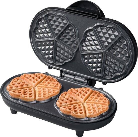 Bestron Wafelijzer - ADWM1000BL - 1000W - 10 hartvormige wafels - Anti aanbaklaag - Zwart