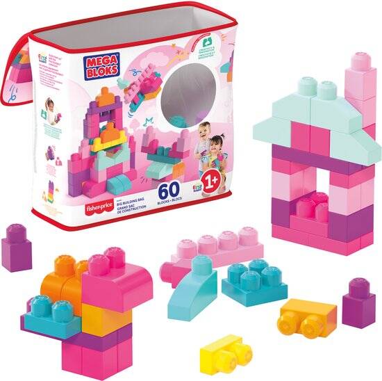 Mega Bloks First Builders Grote Bouwtas - Roze bouwstenen - 60 onderdelen - Afbeelding 3