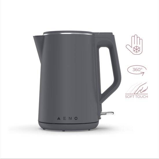 AENO EK4 Waterkoker 1,5L - 2200W - Dubbelzijdige wand - 360 graden draaibaar - Droogkookbeveiliging - Indicatielamp - Ingebouwde haspel - Grijs
