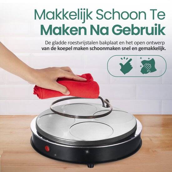 Emerio Pizzarette Origineel - 6 Persoons Pizza Oven - Handgemaakte Terracotta Koepel - 6 Geïsoleerde Bakspatels - RVS Bakplaat - Gourmetstel met Cool touch koepel - PO-115984 1200W - Afbeelding 3