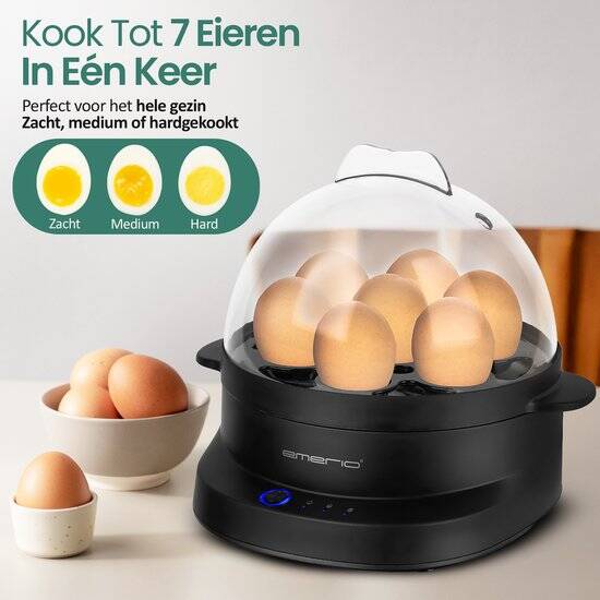 Emerio Eierkoker Elektrisch 350W - Voor 7 Eieren - BPA-vrij en Meertalige Spraakfunctie - Automatische Uitschakeling - EB-131811.1 Zwart - Afbeelding 3