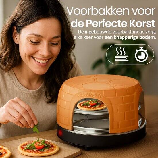 Emerio Pizzarette Origineel - 8 Persoons Pizza Oven - Handgemaakte Terracotta Koepel - 8 Geïsoleerde Bakspatels - RVS Bakplaat - Gourmetstel - PO-116124.1 1500W - Afbeelding 3