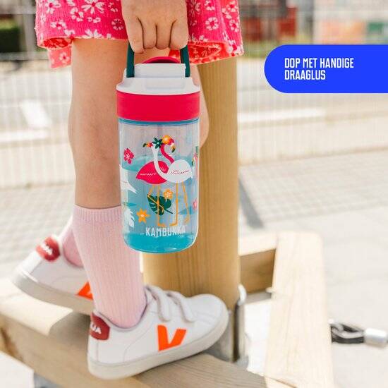 Kambukka Lagoon waterfles 400ml -Blue Flamingo met geïntegreerd rietje - drinkfles voor kinderen - Afbeelding 6