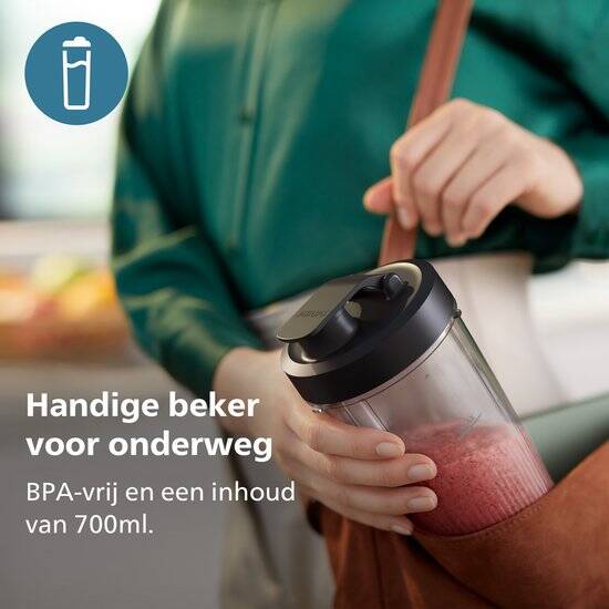 Philips Blender HR2764/00 - Beker met Drinkdeksel 700ml - 800 Watt - Smoothie Maker - RVS Tritan - Zilver - Afbeelding 2
