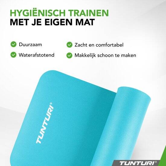 Tunturi NBR Yogamat Anti Slip - Fitnessmat Extra dik & zacht - Sportmat - 180x60x1.5cm - Incl Trainingsapp - Turquoise - Afbeelding 2